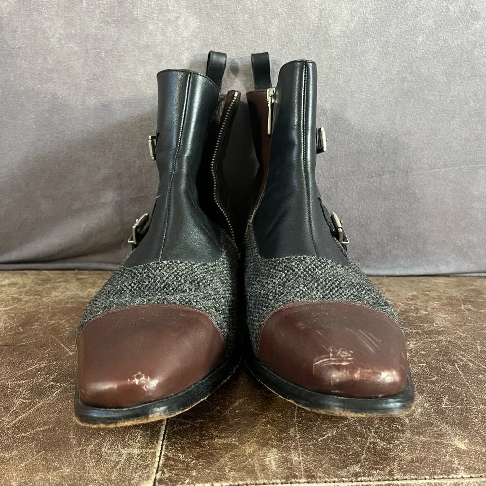 Que Sheebly Octavian Boots Mens Sz 11 Brown Gray Leather Double Monk Strap Shoes
